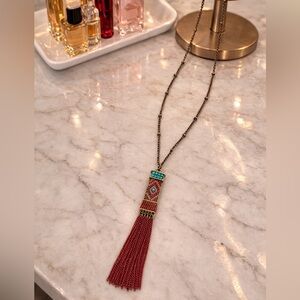 Plunder Red and Turquoise Tassel Necklace